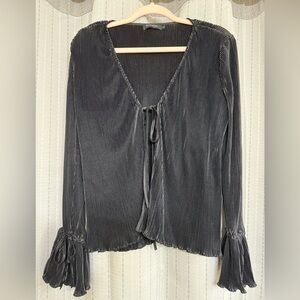 Black Pleated Tie-Front Cape by Kojooin